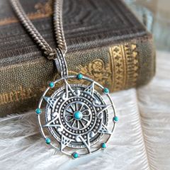 Bild von Silberanhänger Kompass mit Türkisen