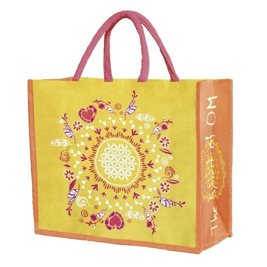 Bild von Jutetasche Blume des Lebens in gelb/orange/pink 33 x 40 cm von The Spirit of OM