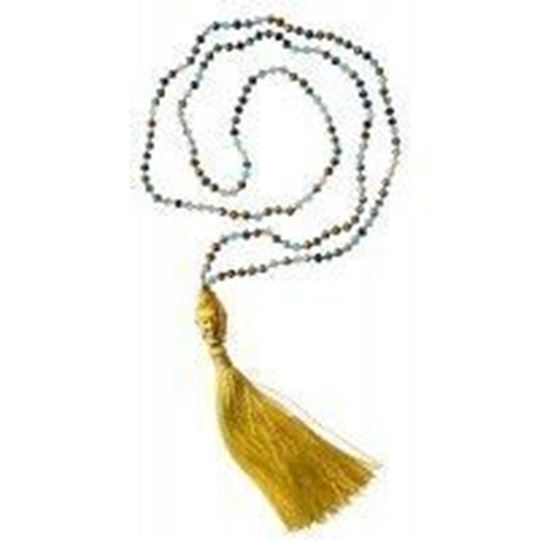 Bild von Buddha Mala bunt/gelb mit 108 Glasperlen 58cm