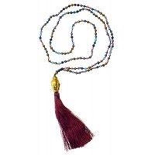 Bild von Buddha Mala bunt/weinrot mit 108 Glasperlen 58cm