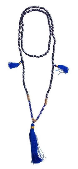 Bild von Mala schwarz mit blauen Glasperlen 58cm