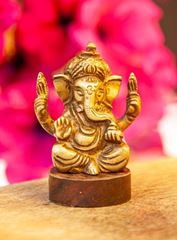 Image de Ganesha aus Messing/Akazienholz, 6.5 cm