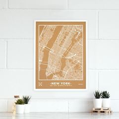 Picture of Woody Map Ciudades - NY - L- White - White Frame