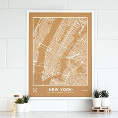Image de Woody Map Ciudades - NY - XL- White - White Frame