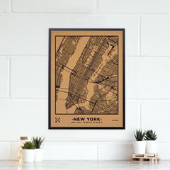 Picture of Woody Map Ciudades - NY - L- Black - Black Frame