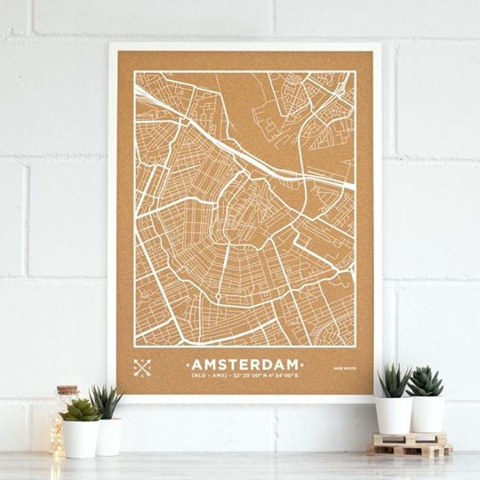 Image sur Woody Map Ciudades - Amsterdam - XL- White - White Frame