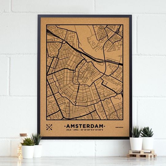 Image sur Woody Map Ciudades - Amsterdam - XL- Black - Black Frame