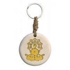 Bild von Schlüsselanhänger Chakra Buddha Stein weiss/gold 9cm