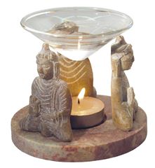 Image de Aromalampe 3 Buddhas Speckstein 10x9cm