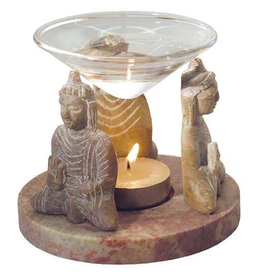 Image sur Aromalampe 3 Buddhas Speckstein 10x9cm