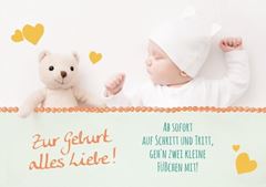 Picture of Faltkarte Zur Geburt alles Liebe! - Absofort auf Schritt und Tritt geh'n zwei