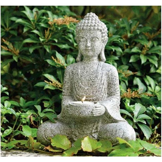 Image sur Buddha mit Teelichthalter, Polyresin, grau, Höhe ca. 27 cm