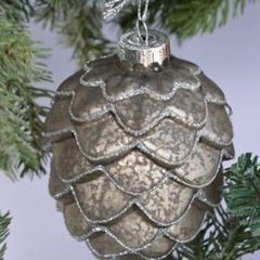Image de Christmasball  cone grey w/silverglitt. 7,5x9cm. Moshi, VE=12