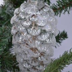 Image de Christmasball glass cone clear w/snow 11x5cm. Moshi, VE=12