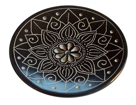 Bild von Räucherstäbchenhalter Mandala Black Stone graviert, schwarz 8cm