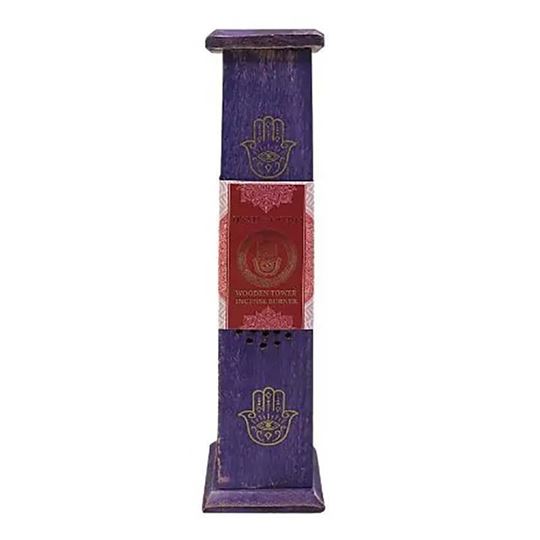 Immagine di Räucherstäbchenhalter Turm Hand of Fatima Holz violett 30x8cm