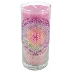 Image de Stearin-Palmwachskerze Love-Chakra 14 cm, Stearinwachs und Glas