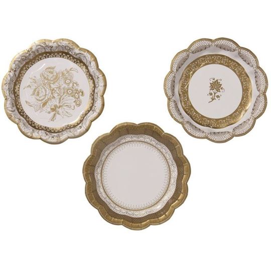 Image sur PARTY PORCELAIN GOLD PLATE SMALL IN 3 DESIGNS 12PK