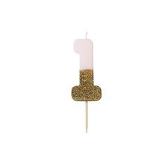 Picture of WE HEART BIRTHDAYS GLITTER NUMBER CANDLE 1, PINK
