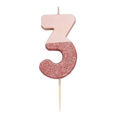 Picture of WE HEART BIRTHDAYS GLITTER NUMBER CANDLE 3, ROSE GOLD