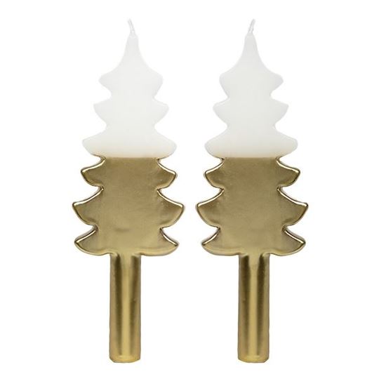 Picture of CANDLE SHOP, TREE SHAPED CANDLE, WHITE & GOLD, 20CM, 2PK