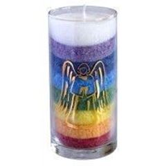 Image de Stearin-Palmwachskerze Engel Rainbow 14 cm, Stearinwachs und Glas