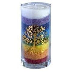 Immagine di Stearin-Palmwachskerze Lebensbaum Rainbow 14 cm, Stearinwachs und Glas