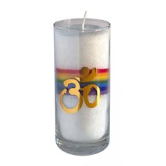 Image de Stearin-Palmwachskerze Om Crystal Rainbow 14 cm, Stearinwachs und Glas