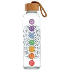 Picture of Chakra-Glaswasserflasche mit Bambusdeckel, 500ml