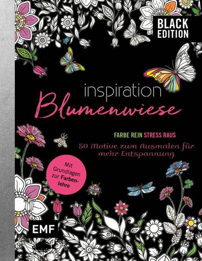 Image sur Black Edition: Blumenwiese – 50 Motivezum Ausmalen für mehr Entspannung