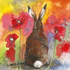 Image de HARE & RED POPPIES BLANK CARD