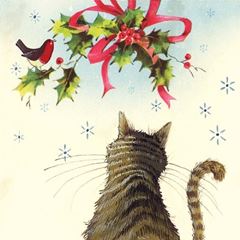 Image de VINTAGE CAT FLITTERED SMALL XMAS CARD