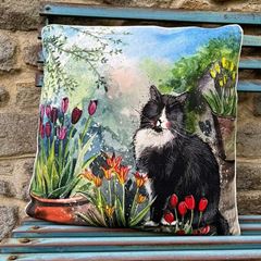 Picture of CAT AND TULIPS CUSHION