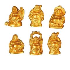 Bild von Lachende Buddhas Kunststein goldfarben 6er Set 2x3cm