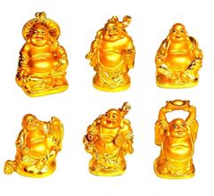 Bild von Lachende Buddhas Kunststein goldglänzend 6er Set 3x6cm