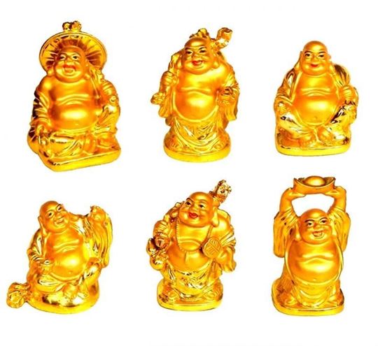 Image sur Lachende Buddhas Kunststein goldglänzend 6er Set 3x6cm