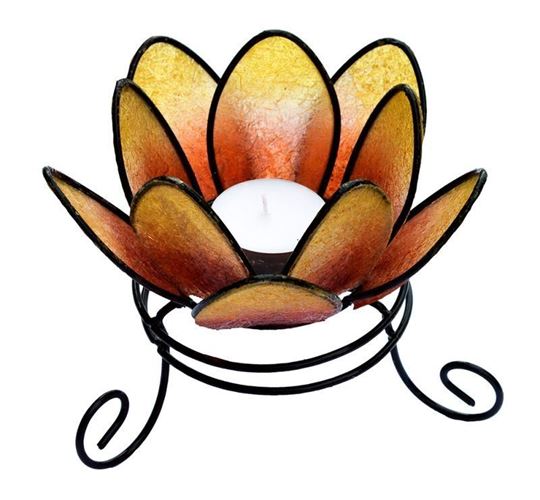 Bild von Teelichthalter Lotus Resin Metall orange 14x10cm