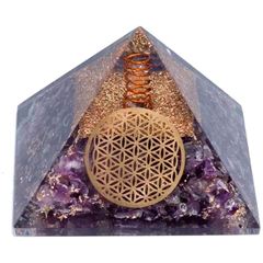 Immagine di Orgonit Pyramide Amethyst mit Blume des Lebens, 7×7×6 cm