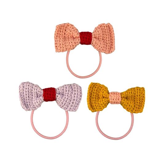 Picture of Hair Elastics Crochet Bow (1/card) Assorted 3 colours , VE-18