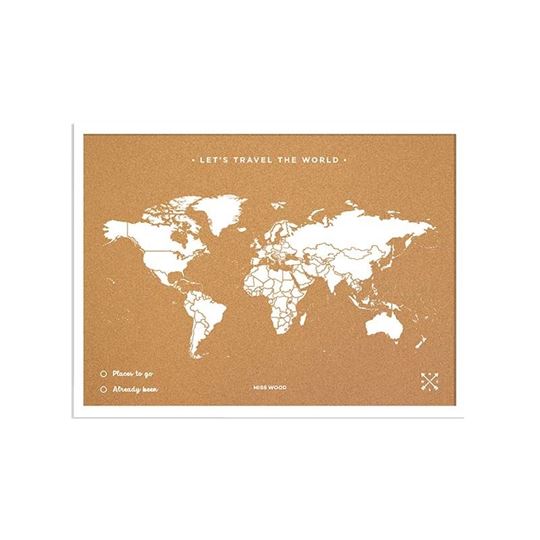 Bild von Miss Wood Cork Map - World - M Natural white