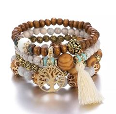 Bild von Armband Baum des Lebens beige, Holz- und Resinperlen, 6cm flexibel