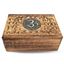 Immagine di Tarot-Box Om Holz, handgefertigt, mit Intarsie (Ø5cm) 10x15x6cm