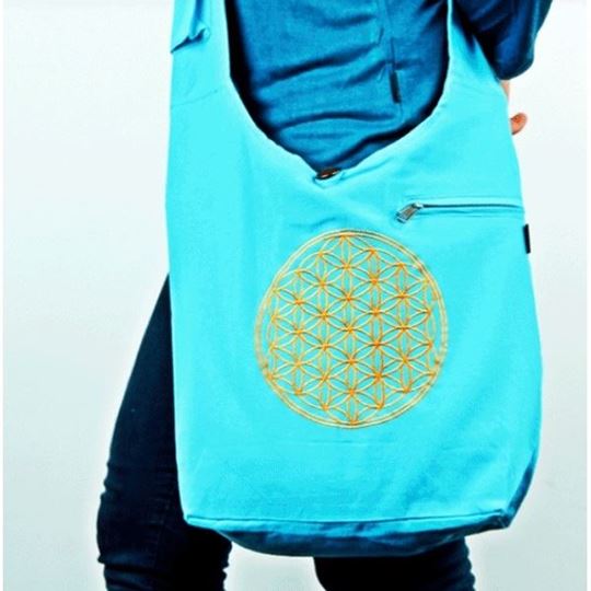 Image sur Schultertasche türkis Blume des Lebens