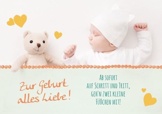 Image sur Faltkarte Zur Geburt alles Liebe! - Absofort auf Schritt und Tritt geh'n zwei