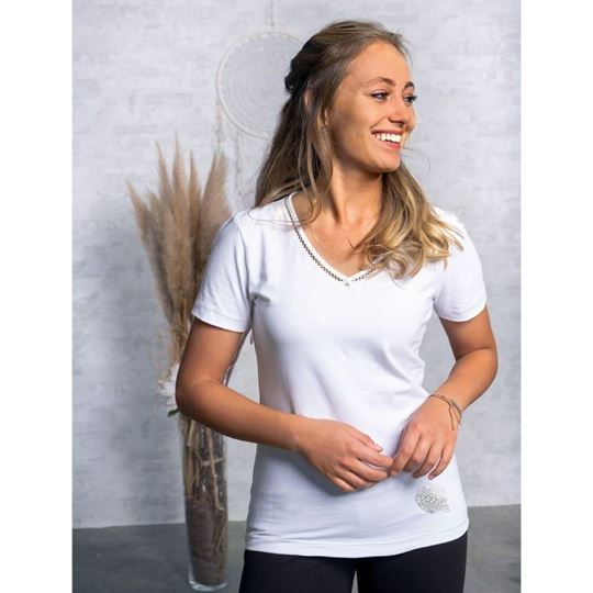 Picture of Shirt Silbergarn Kurzarm V-Neck in weiss von The Spirit of OM