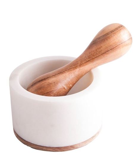 Immagine di Mörser aus Marmor mit Holzstössel