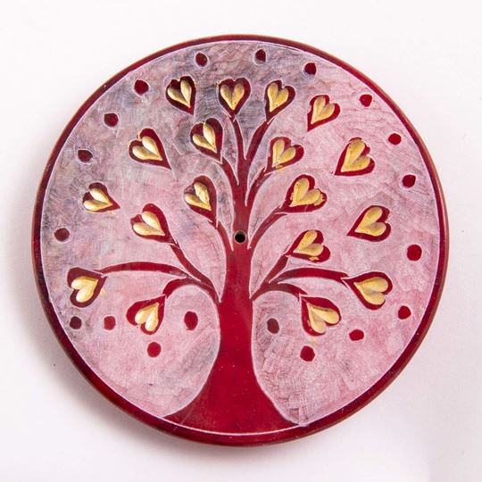 Immagine di Lebensbaum Herzchen, rot - Räucherstäbchenhalter aus Speckstein