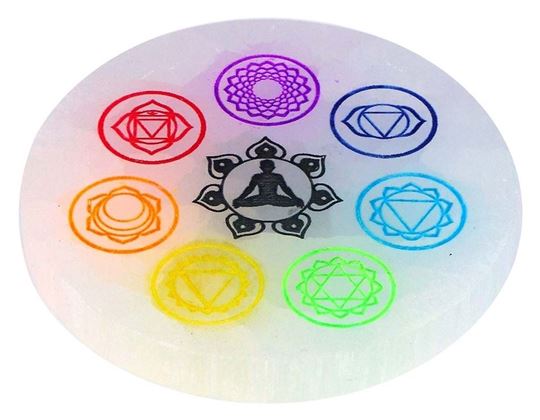 Picture of Selenit-Energiescheibe mit Chakrasymbolik bunt Ø10cm