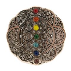 Immagine di Blume des Lebens mit Chakraglassteinchen Weissmetallhalter