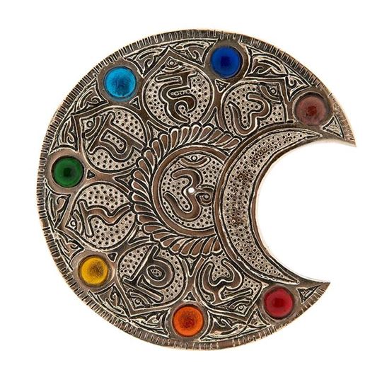 Immagine di Mond mit Chakraglassteinchen und Mantra Weissmetallhalter
